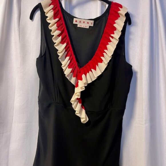 MARNI Silk Sleeveless Blouse with Ribbed Ruffle Detail IT 44 (US 8) - Picture 1 of 11
